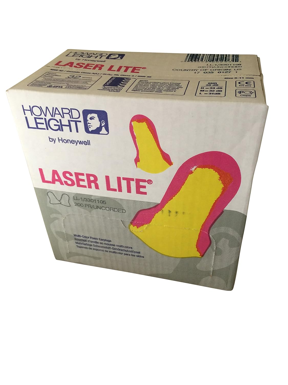 Laser Lite Ear Plug, Uncorded, Contoured-T Shape, 32 dB