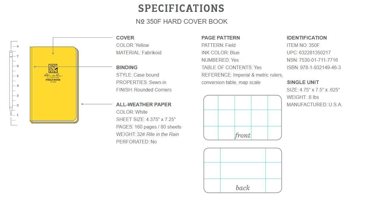 Rite in the Rain All-Weather Field Book - 5" x 8" - Casebound