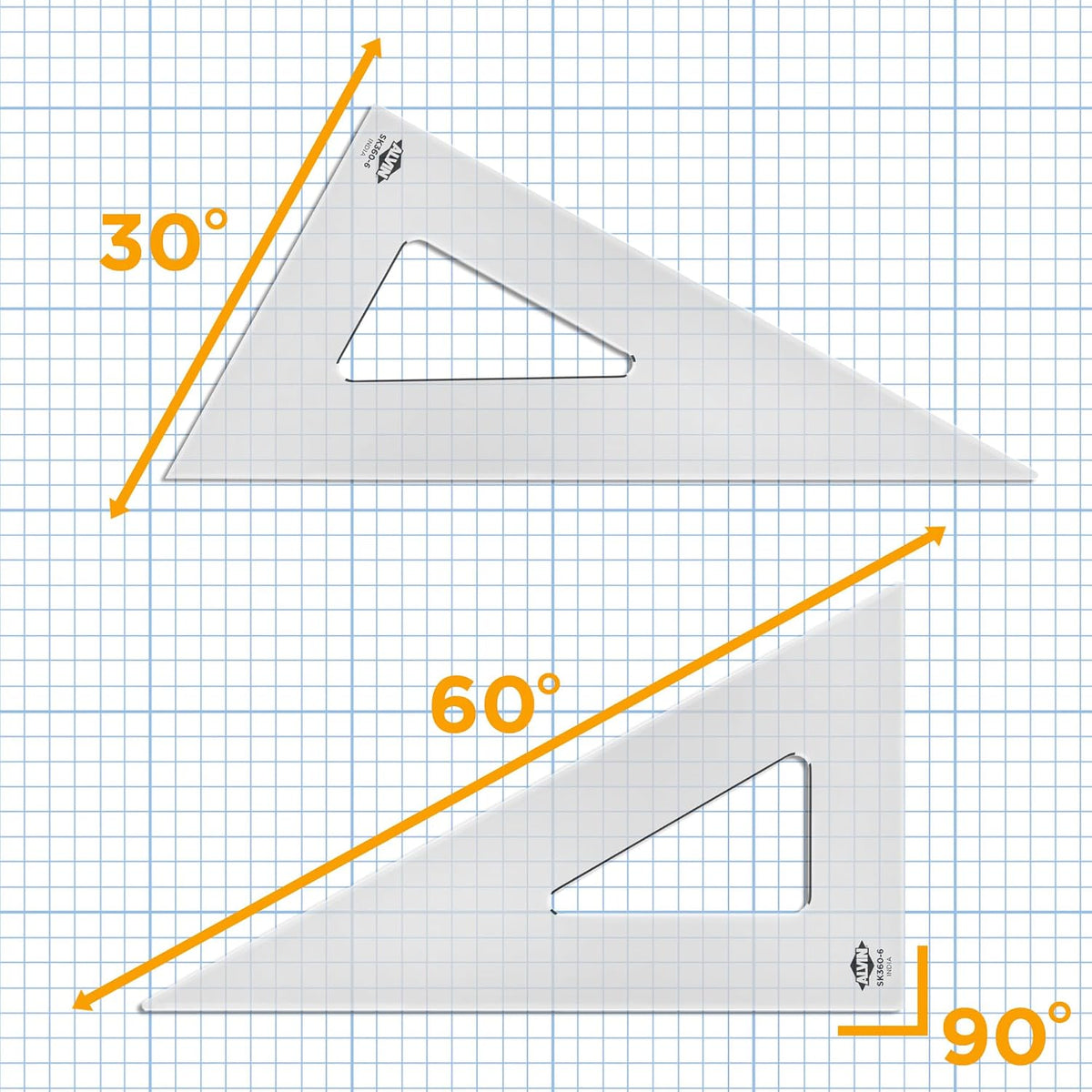 ALVIN Drafting Triangle, Smoke, Beveled, 30/60 Degrees, 12 in, SK360-12