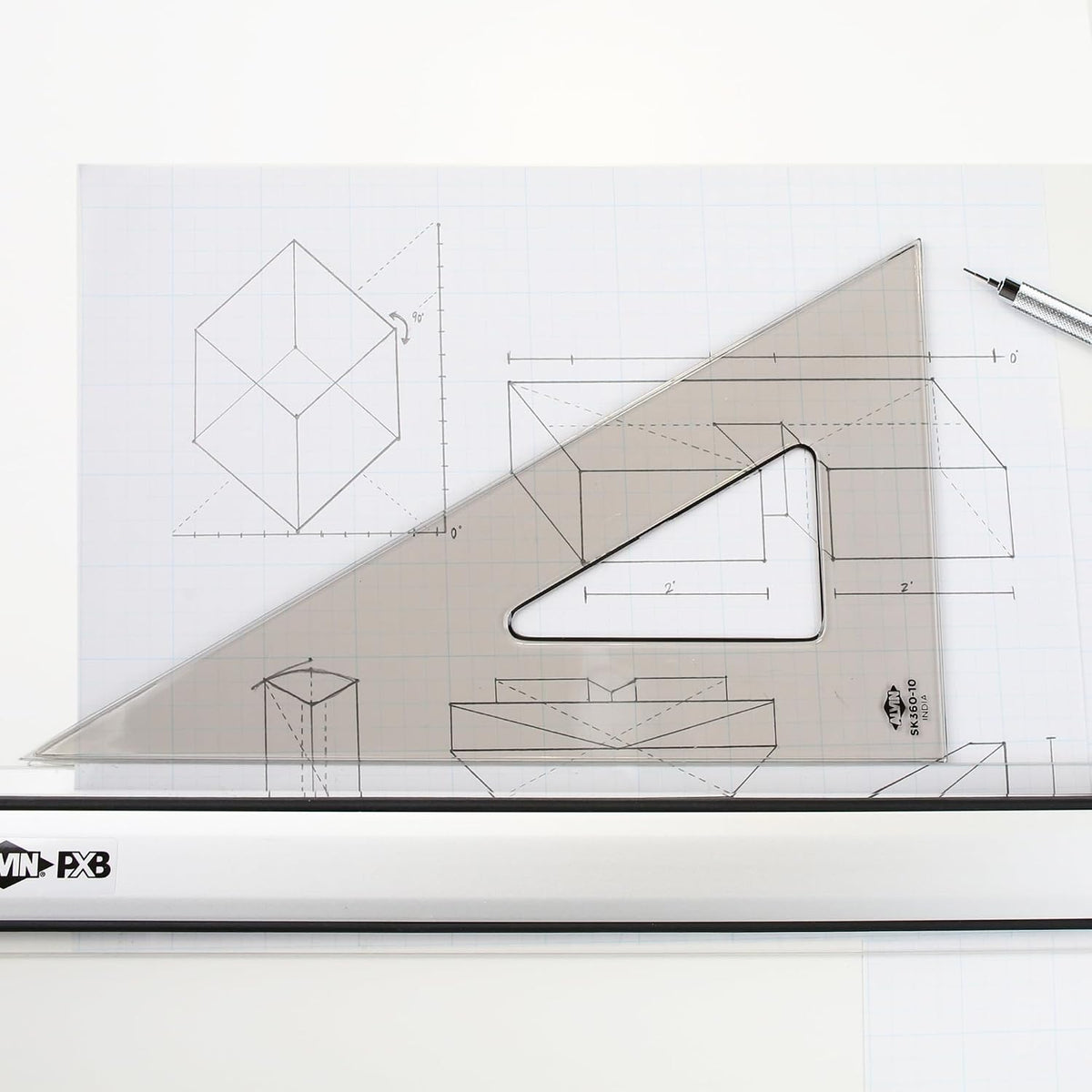 ALVIN Drafting Triangle, Smoke, Beveled, 30/60 Degrees, 12 in, SK360-12