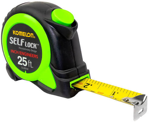 Komelon Self-Lock Tape Measure – 25', Inch & Engineer Scale SL2825IE