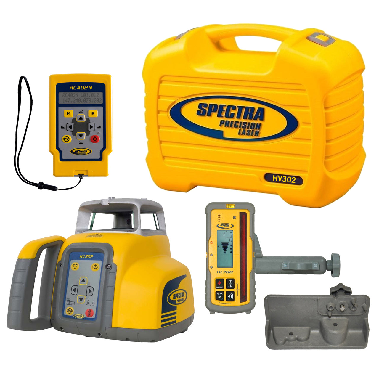 Spectra HV302 Red Beam Rotating Laser Kit with HL760 Receiver and Remote