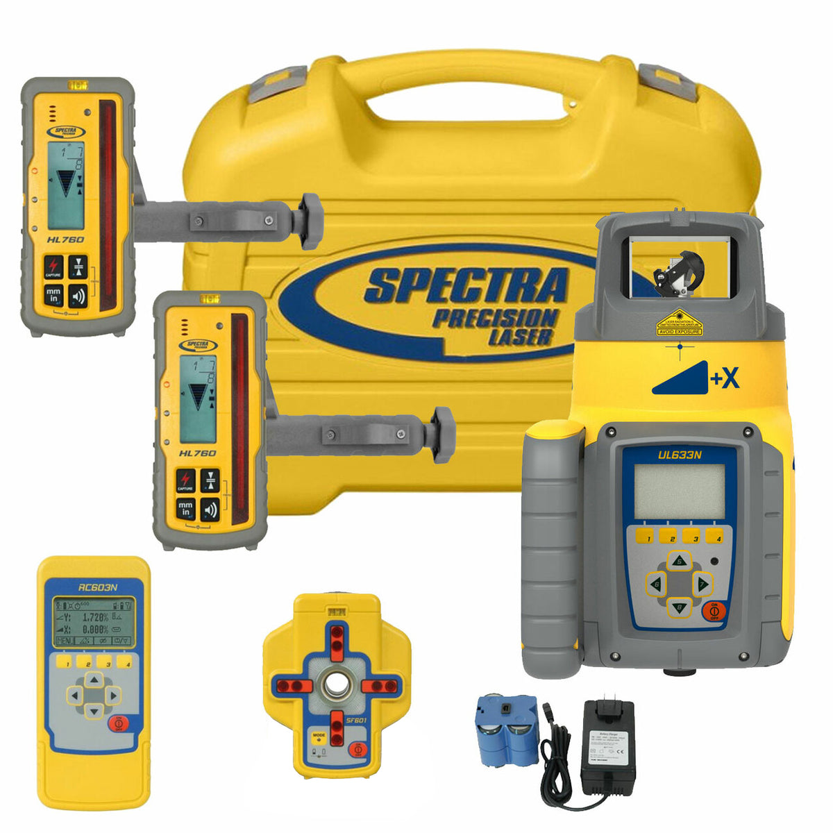 Spectra Precision UL633N Universal Laser with 2 HL760 Laserometer Receivers